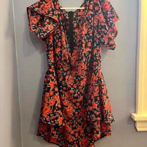 Floral Red and Navy Blue Jumper